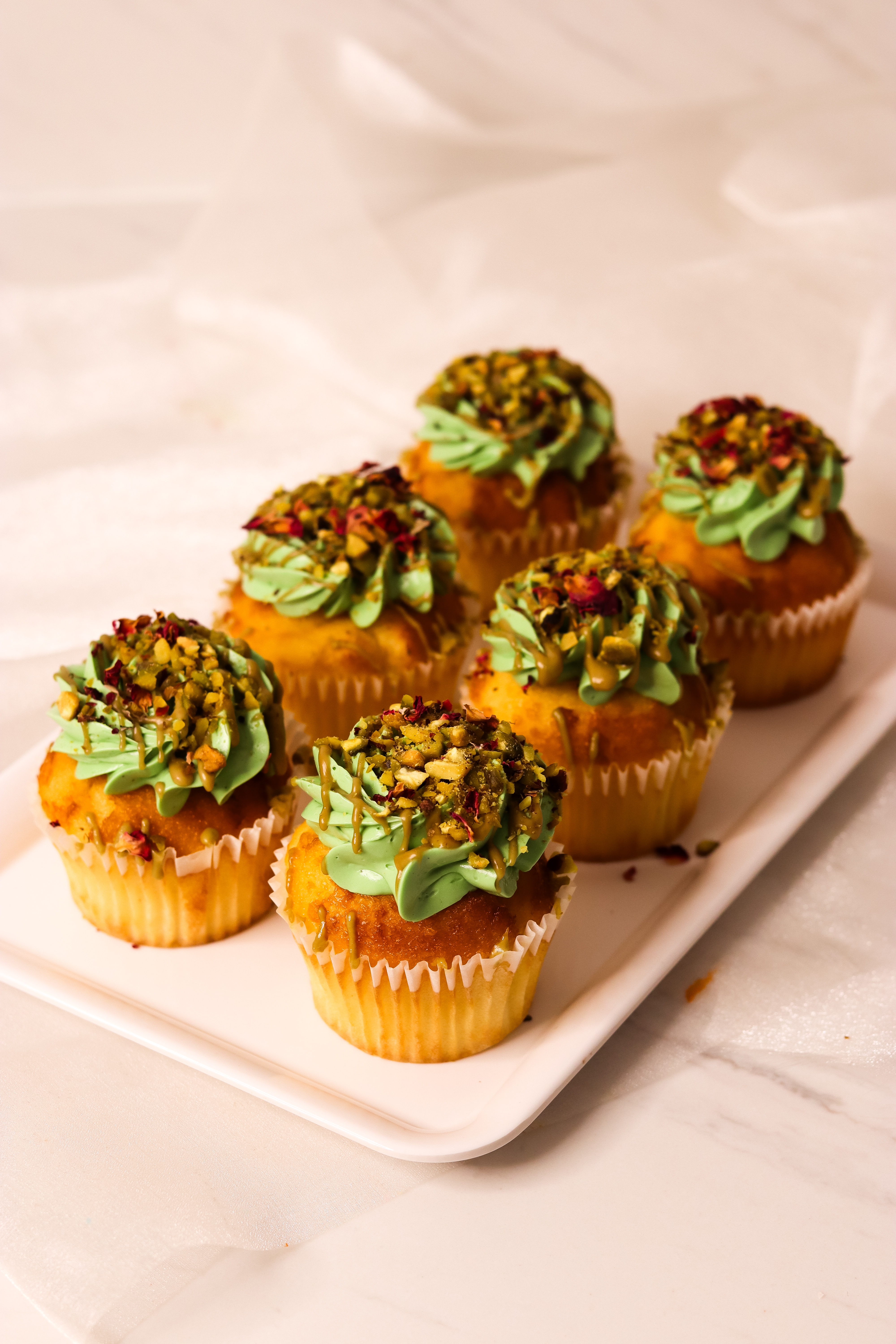 Pistachio Rose Cupcakes